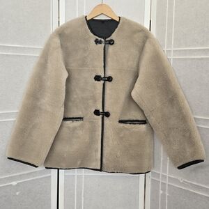 NWOT ! Mango Bethoven Cream Teddy Jacket with Black Details